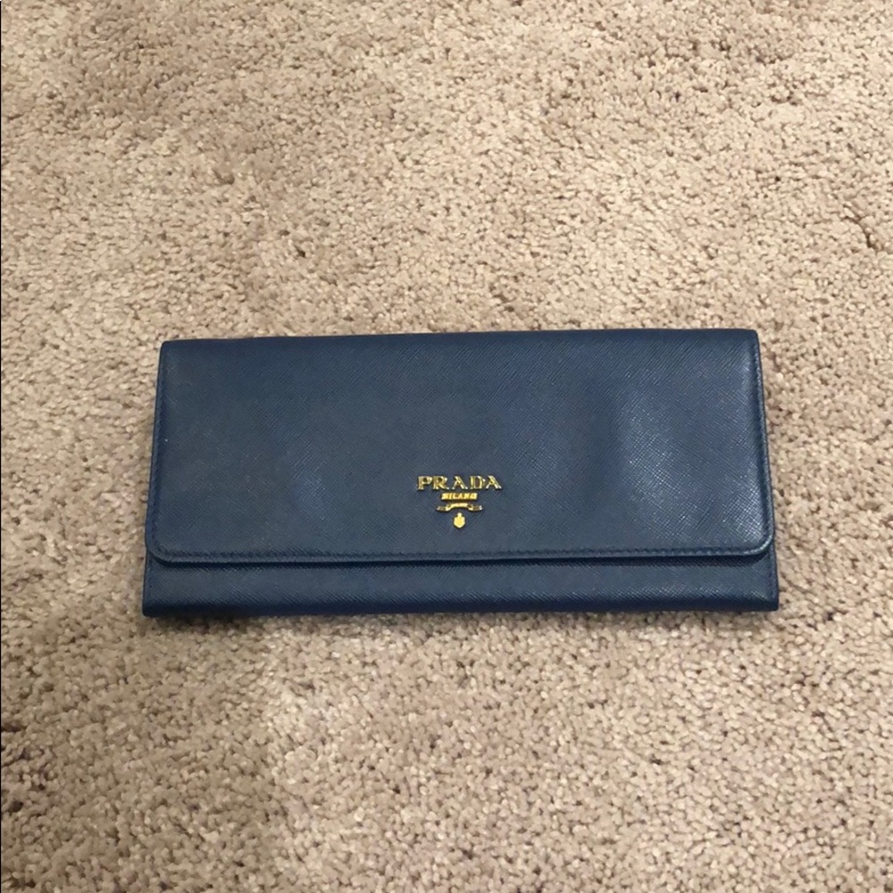 ✅AUTHENTIC✅  Prada Blue Clutch with Gold Logo
